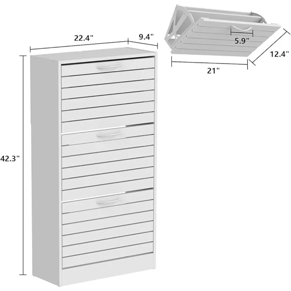 Modern Shoe Cabinet with 3 Flip Drawers, Freestanding Shoe Storage Cabinet, Shutter Design, Shoe Storage Organizer