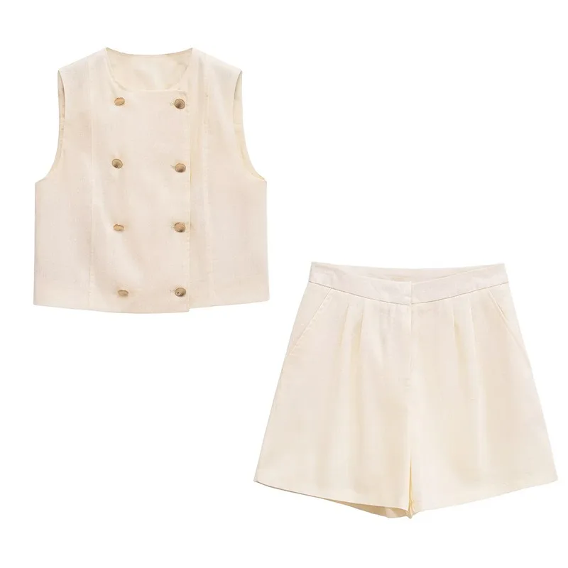 

TRAFZR Linen Set Woman 2 Pieces Chic and Elegant Ensembles Shorts New in Matching Sets Festival Outfits Women's Suit Two Piece