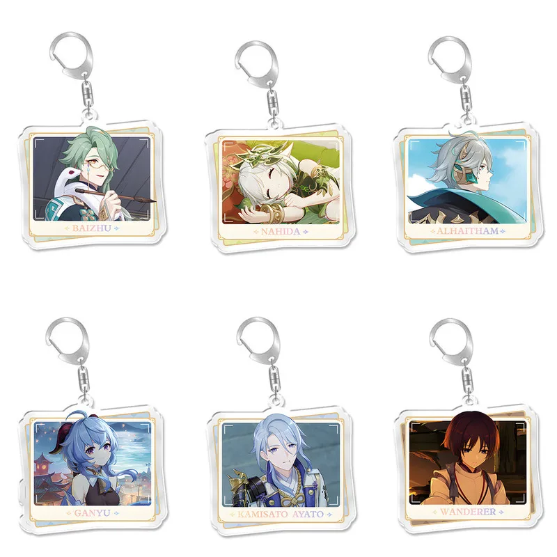 Genshin Impact Key Chain Ring Acrylic Anime Figure Albedo Alhaitham Kamizato Ayato Cute Bag Charms Custom Double Coated Keychain