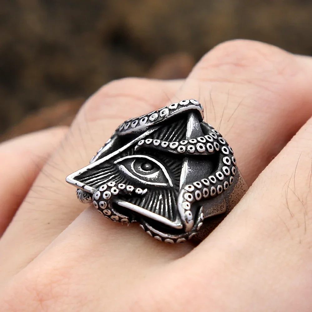 Vintage Simple Octopus Tentacle Ring Stainless Steel All Seeing Eye Ring For Men Punk Biker Amulet Jewelry Gift Dropshipping