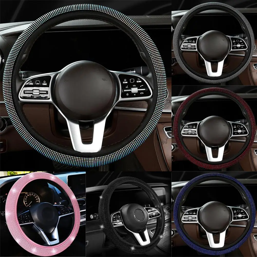 

Car Steering Wheel Cover Full Diamond Rhinestones Crystal Accessories Cover Styling Wheel Non-slip Car Steering Protective S2D4