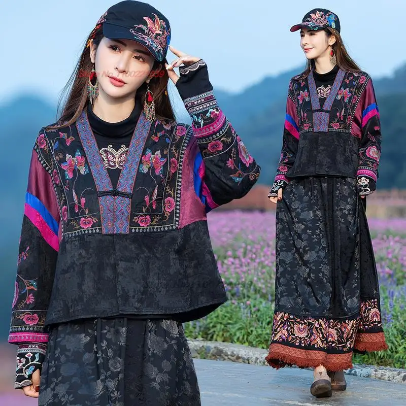 

2024 national flower embroidery cotton linen coat women chinese vintage jacket traditional tang suit oriental ethnic loose coat