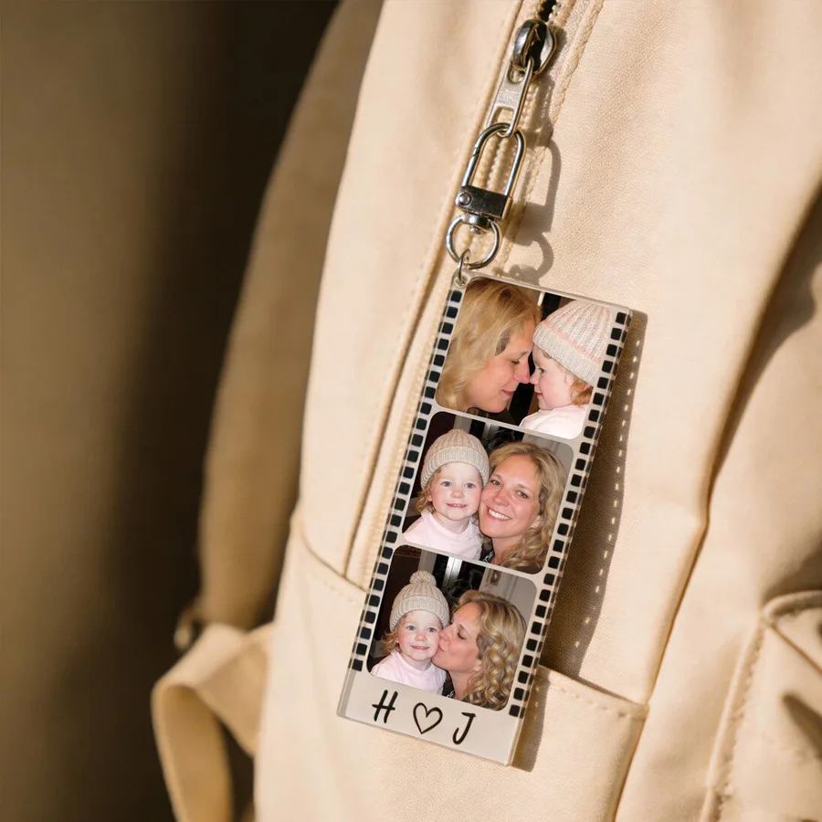 Custom Photo Strip Memory Film Acrylic Keychain Bag Charm Personalized Picture Booth Couples Family Photo Keyring Accessory Gift