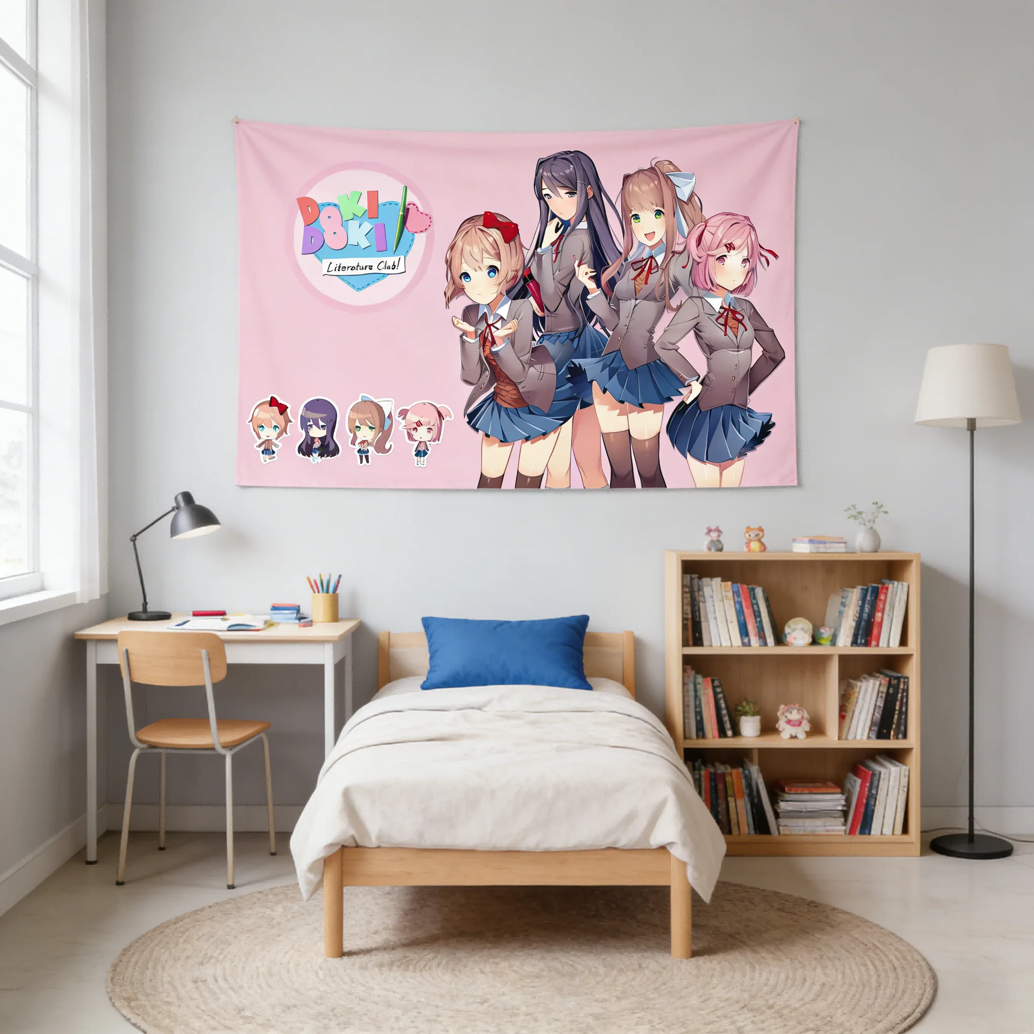 1 Stück D-Doki L-Literature C-Club Wandteppich, INS-Stil, niedlicher Anime, ideal für Schlafzimmer, Studentenwohnheim, Spielzimmer, Kawaii Anime Wanddekoration für Zuhause – Detail 9