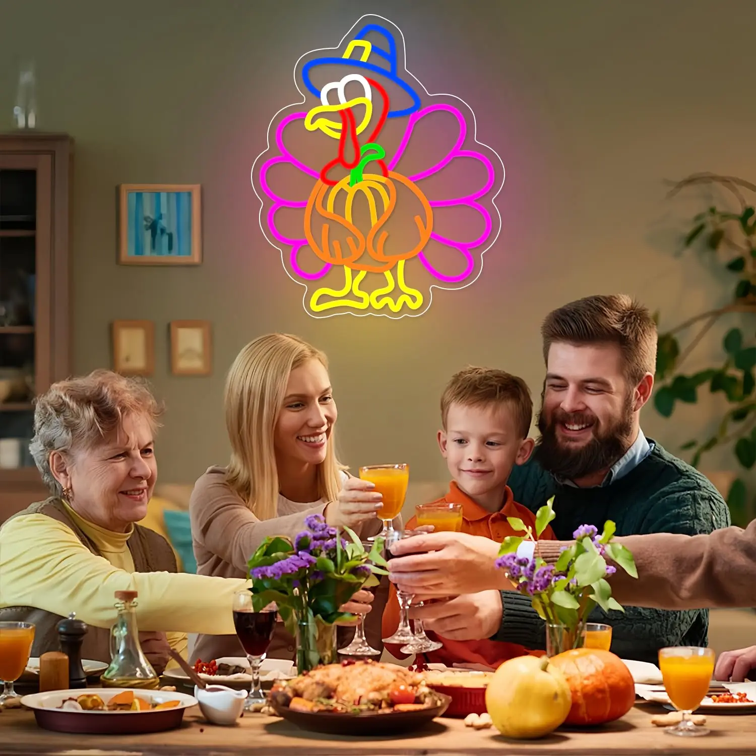 علامة عيد الشكر النيون التركية، ضوء اليقطين القابل للتعتيم لإضاءة ديكور الحائط لنافذة فنية جدارية، هدية عيد الحفلات المنزلية