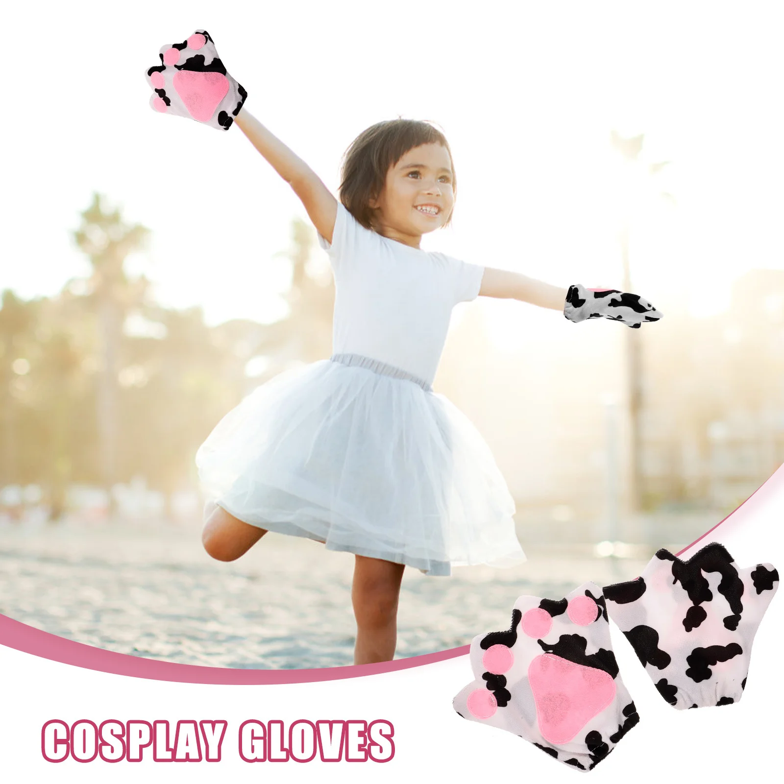 

1Pair Fun Cow Pattern Paw Gloves Creative Animal Shape for Cosplay Party Festival Stage Performance Costume Accessory Soft