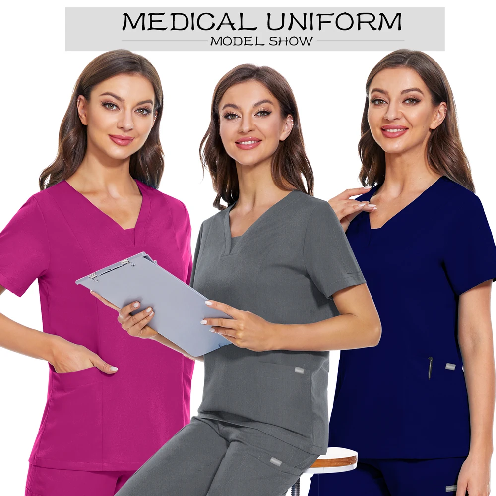 Frauen Übergroßen Uniform Nurse Uniform Kurzarm Staubdicht Kleidung Arzt Scrub Tops Peelings Tasche Bluse Schönheit Salon Shirts