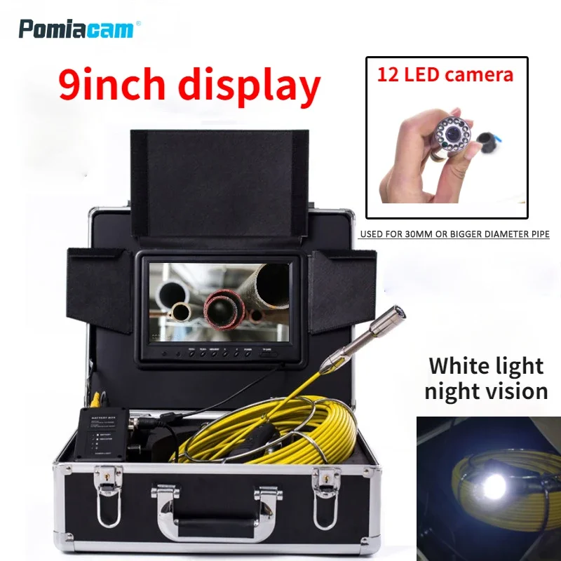 

WP90A 9" Monitor 20/50/100M Pipe Inspection Video Camera,IP68 HD 1000TVL Drain Sewer Pipeline Industrial Endoscope System