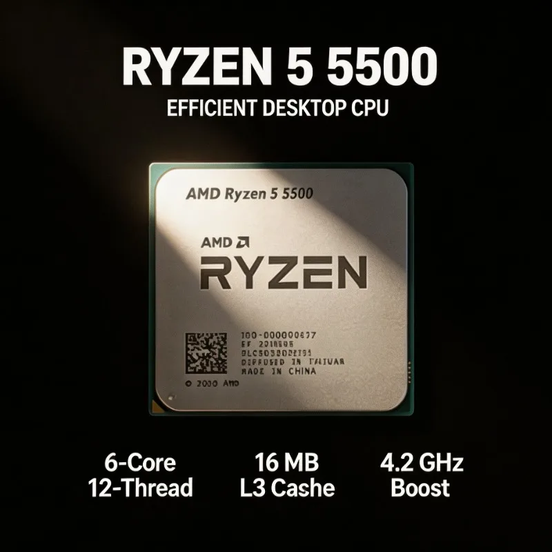 Ryzen 5 5500 R5 5500 CPU Processor 6‑Core 12‑Thread 3.6‑4.2GHz 7NM 65W TDP L3 16MB Socket AM4 No Cooler Included