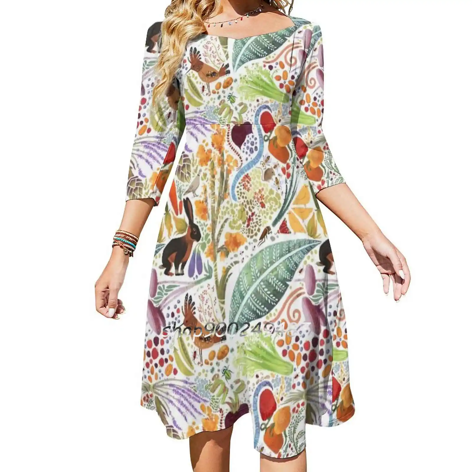 Vegetable Garden Party Sweetheart Knot Flared Dress Fashion Design Large Size Loose Dress Alessia Auricchio Artist Pattern