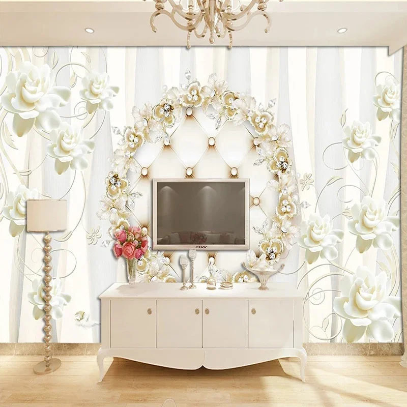 Custom 3D Soft Pack Simple Rose Pattern Wall Cloth Wallpaper For Living Room Background Wall Home Decor Mural 3D Papier Peint