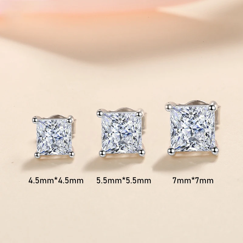 Tezzc D Color Princess Cut Moissanite Earring 925 Sterling Sliver Plated with White Gold Earrings for Women Fine Jewelry Gift