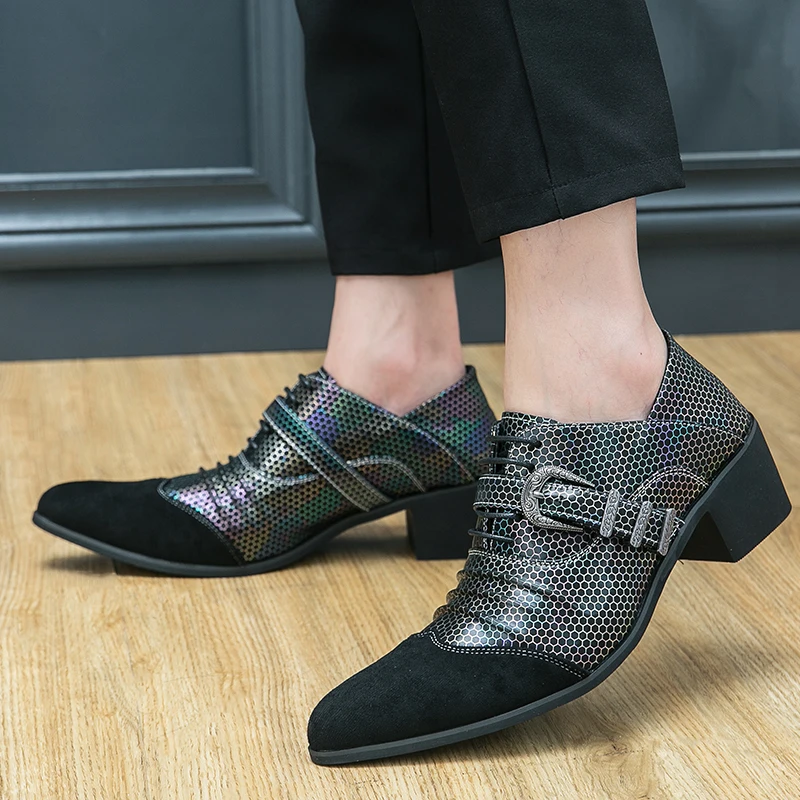 Classic Fashion Dress Shoes Black Red High Heel Pointed High Quality Block Shoes High Quality Designer Leather Shoes Size 38-46