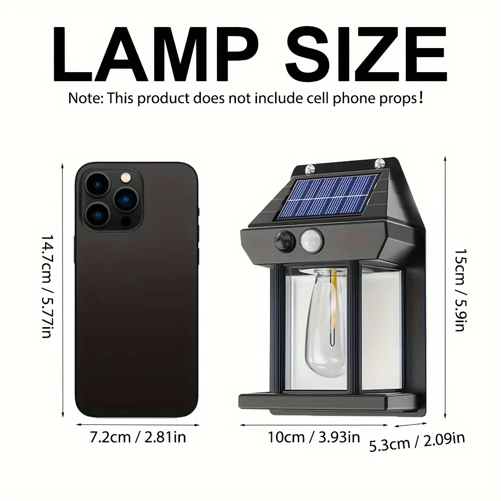 Outdoor Solar Tungsten Wall Lamp Waterproof Intelligent Induction Solar Light 3 Lighting Modes For Garden Decoration Lighting