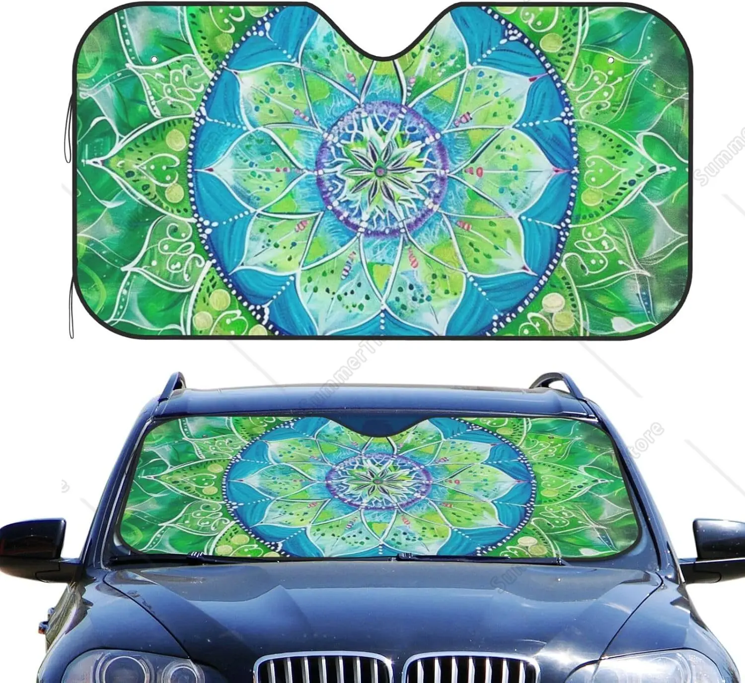 

Car Front Window Sunshade, Green Circle Pattern Foldable Auto Windshield Sun Shade Uv Heat Sun Visor Protector-Keeps Your