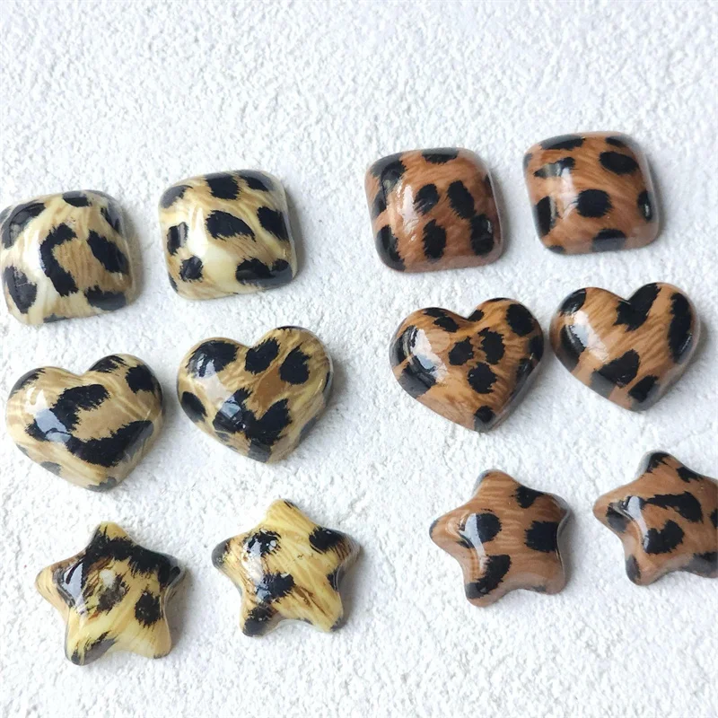 New arrived 100pcs/lot color Leopard print effect geometry square hearts stars shape resin cabochon beads diy jewelry accessory