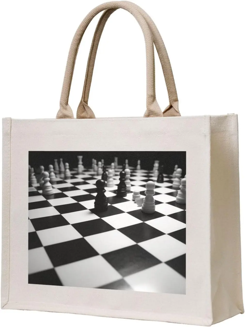 Black White Chess Checkerboard printed Canvas Carrying Tote Bag Fashion Handbag Shoulder Shopping Bag