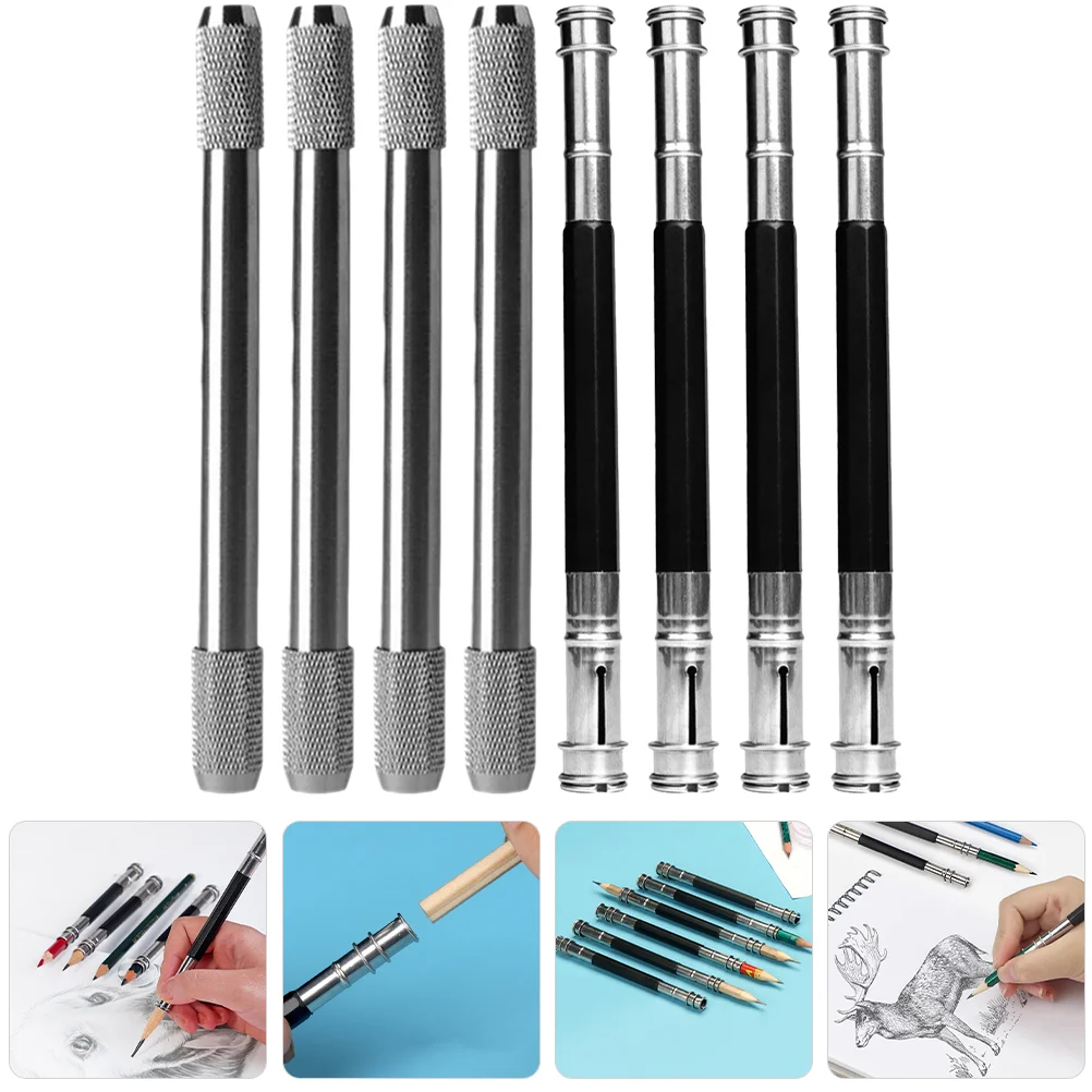 

8 Pcs Pencil Extender Lengthen Tool Stretching Device Saver Pens Extensions Sleeve Holder Metal Lengthener Crayon