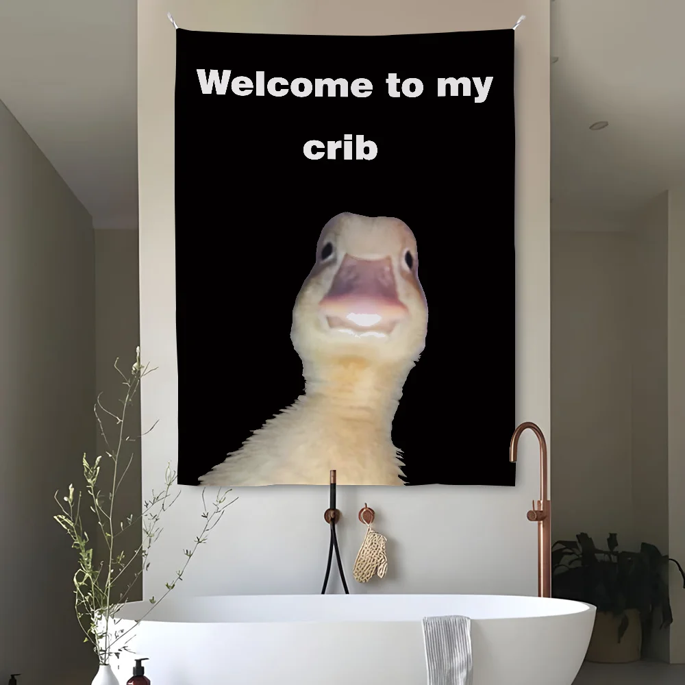 

Welcome To My Crib Funny Duck Tapestry Perfect For Home&Living Bedroom Decor Wall Art Backdrop Banner