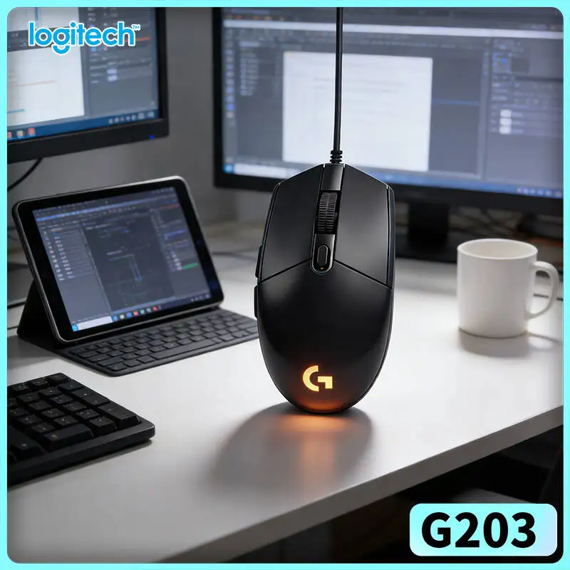 Logitech G203 Wired RGB Gaming Mouse 8000 DPI Sensor 6 Buttons On-Board Memory 1000Hz Polling Ergonomic Design Fast Fit