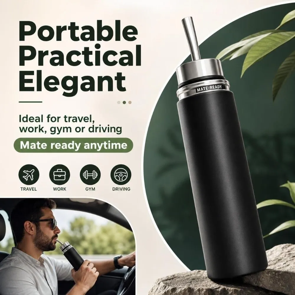 Bouteille Thermique en Acier Inoxydable 304 pour Yerba Maté 500ml/750ml, Anti-fuite, Isotherme, avec Paille Intégrée, Réutilisable