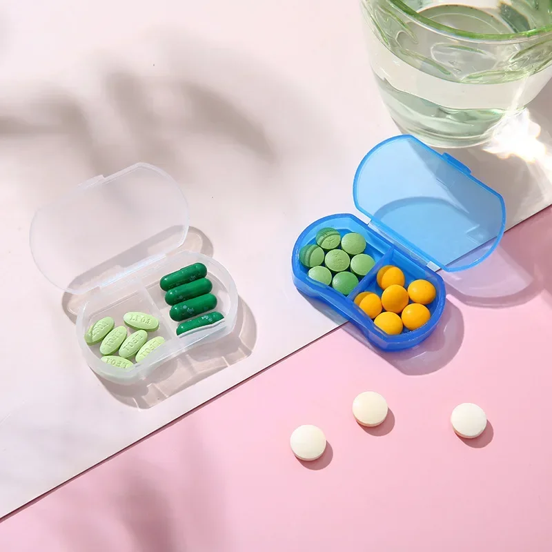 Mini Pill Organizer Box 2 Compartments - Portable Travel Medicine Case, Tablet Holder Container for Daily & On-the-Go Use