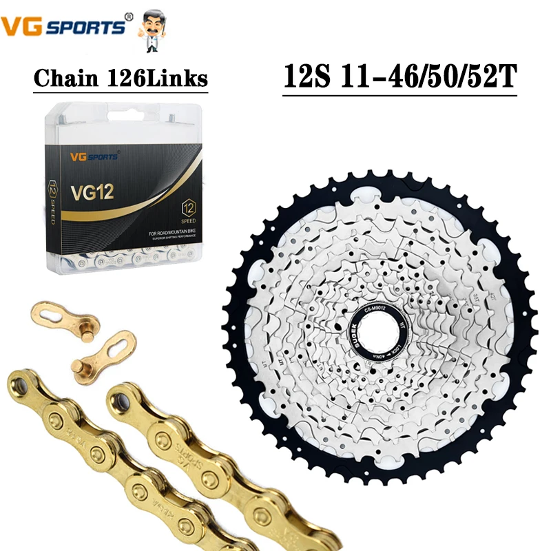 

12 Speed Mountain Bicycle Flywheel 12S 11-46T 50T 52T Cassette with VG12 Chain for SIMANO HG M6100 k7 Sprocket 12V MTB Parts