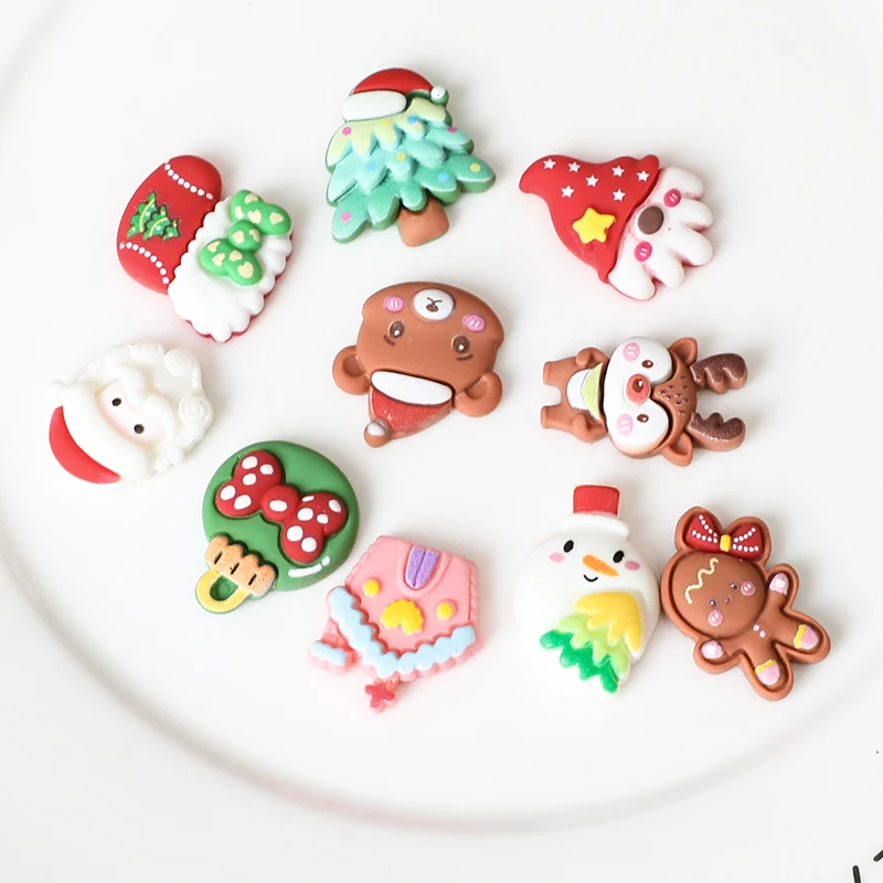 10/30Pcs Resin Kawaii Colorful Santa Trees Elk Snowman Gingerbread Man Flatback Stone Christmas Figurine Scrapbook DIY Crafts