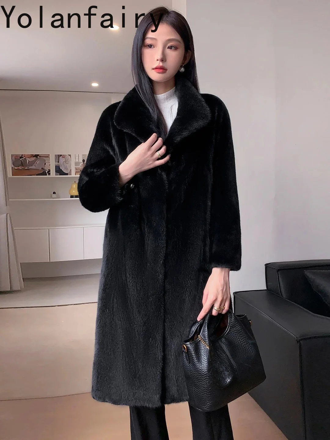 YOLANFAIRY Velvet Grade Whole Mink Real Fur Coat Woman Winter Elegant 100% Natural Mink Fur Jacket Women Clothing 100cm casaco