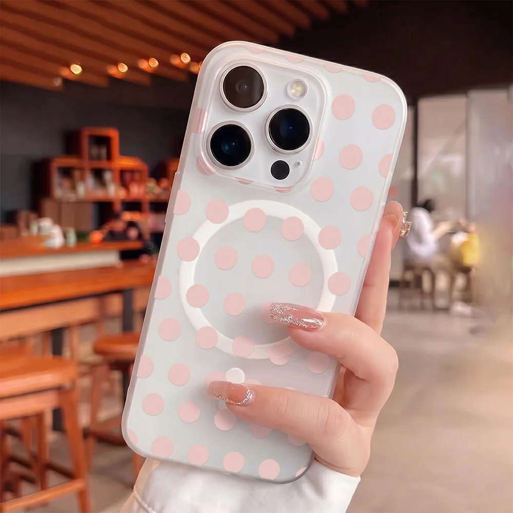 Simple Polka Dot Transparent Soft Magnetic Phone Case For iPhone 17 16 15 13 14 12 11 Pro Max Wireless Charge Shockproof Cover