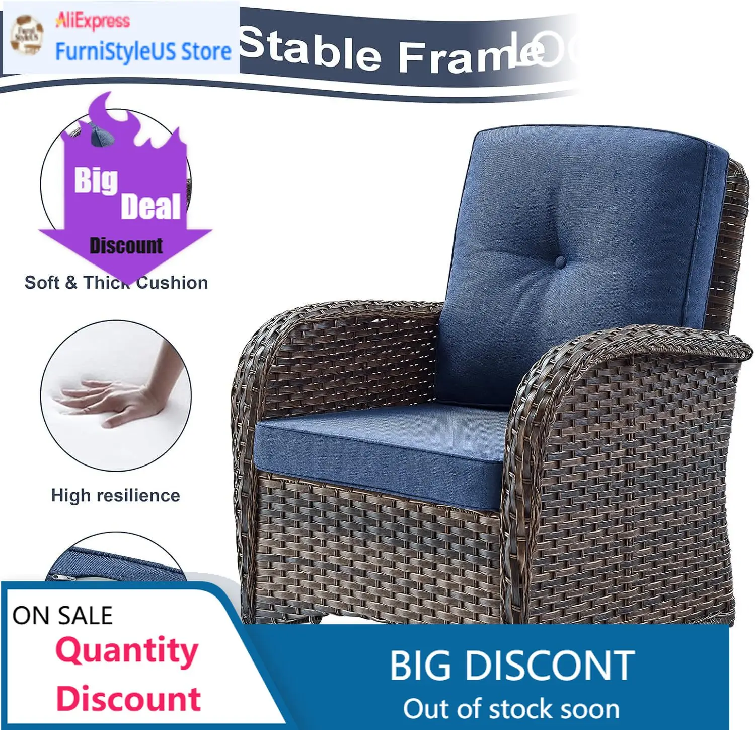 

5-Piece Patio Furniture Set with Fire Pit,Wicker Outdoor Swivel Rocker Chairs Patio Sofa for Backyard,Poolside,Deck