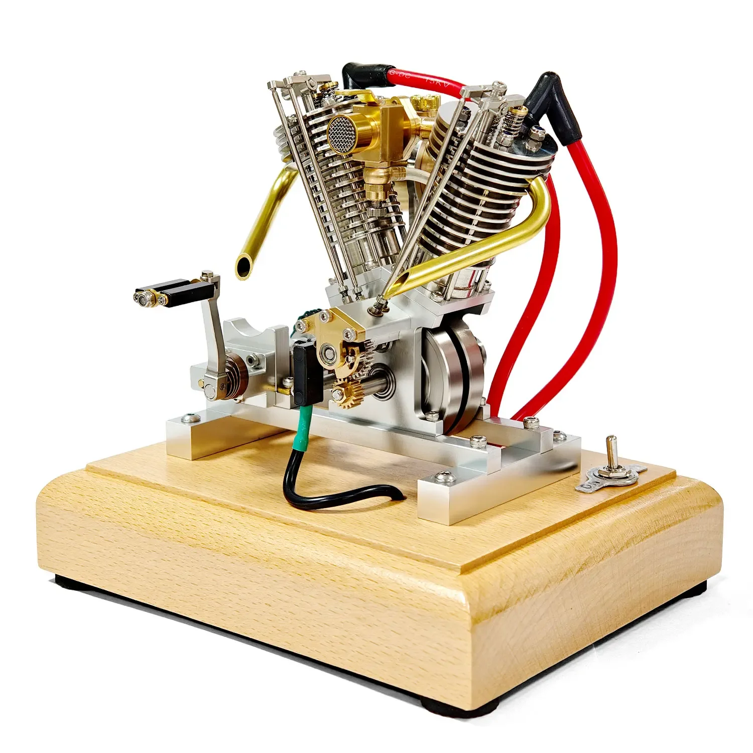 NF V2 Four-Stroke Metal Motorcycle Engine Model Simulated Miniature Engine 4.2CC V-Twin Internal Combustion Engine Model Can Sta