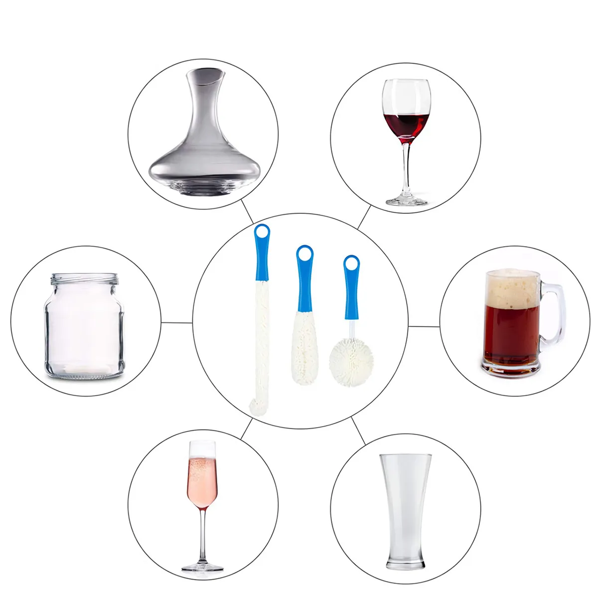

3Pcs Bendable Wine Bottle Cleaning Brush Set Multi-Size Foams Cotton Sponge Household Cleaning Tool for Wine Cups Bottles