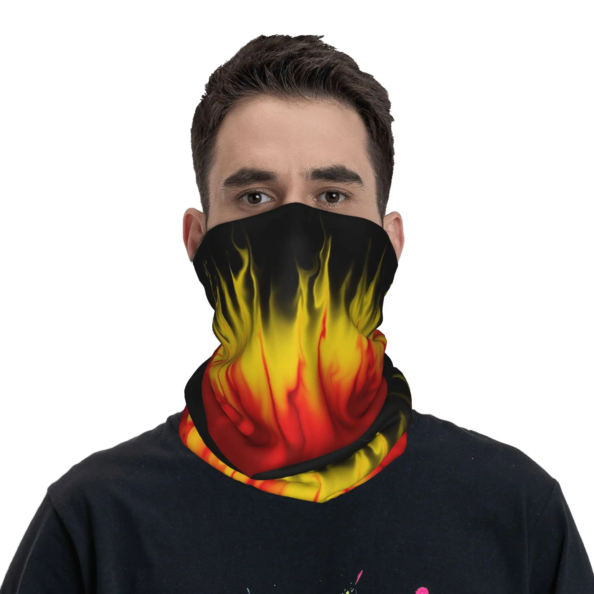

Vibrant Orange and Yellow Flame Design Bandana Neck Cover Printed Face Scarf Headwear Running for Men Women Adult Washable