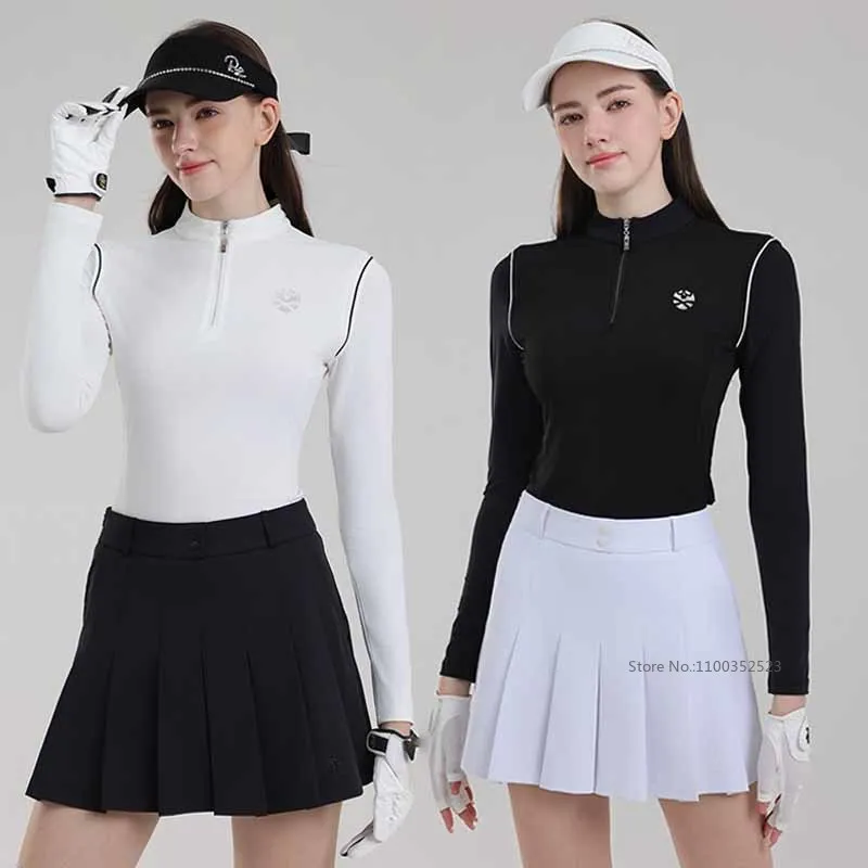 PL 2026 Autumn Golf Clothes Women Long-sleeved T-shirt Slim Zipper POLO Shirt Ladies Pleated A-lined Sports Skirt Golf Skorts