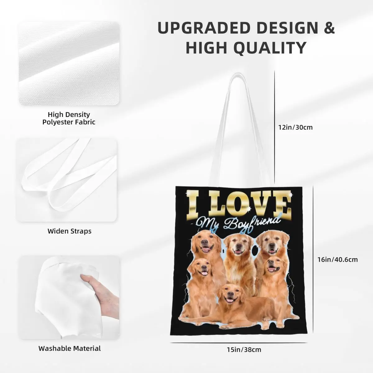 Golden Retriever-Bolso de mano con estampado para mujer, bolsa de hombro con estampado de "I Love My Boyfriend", para estudiantes