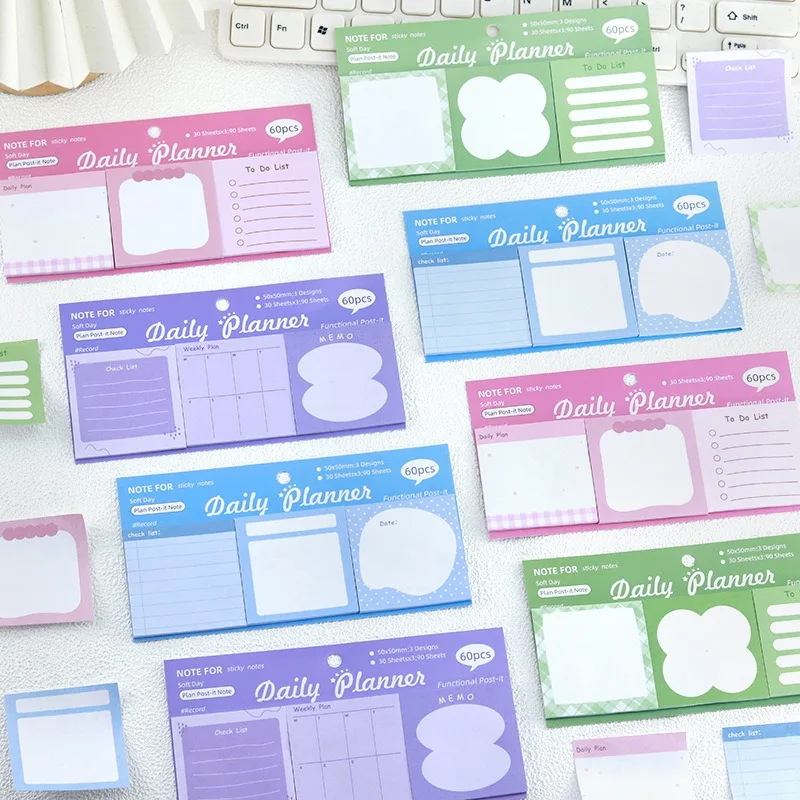 4pcs Daily Planner Sticky Notes, To Do Checklist Memo Pad, Pastel Color Note Paper for Journal School Office Stationery Gift