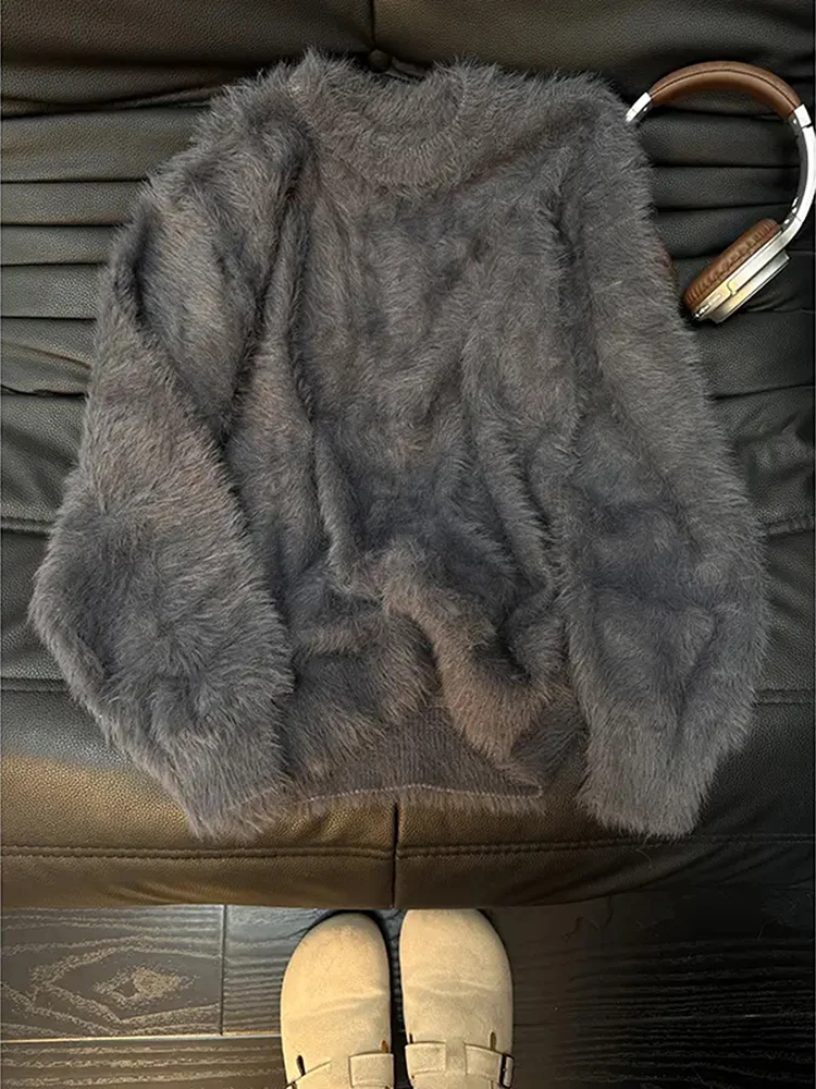 

Deep ey Mink Knitwear Loose Fit Korean Sle Casual Inner Wear Boys Comfortable Soft Polyester Long Sve round Ne Sweater