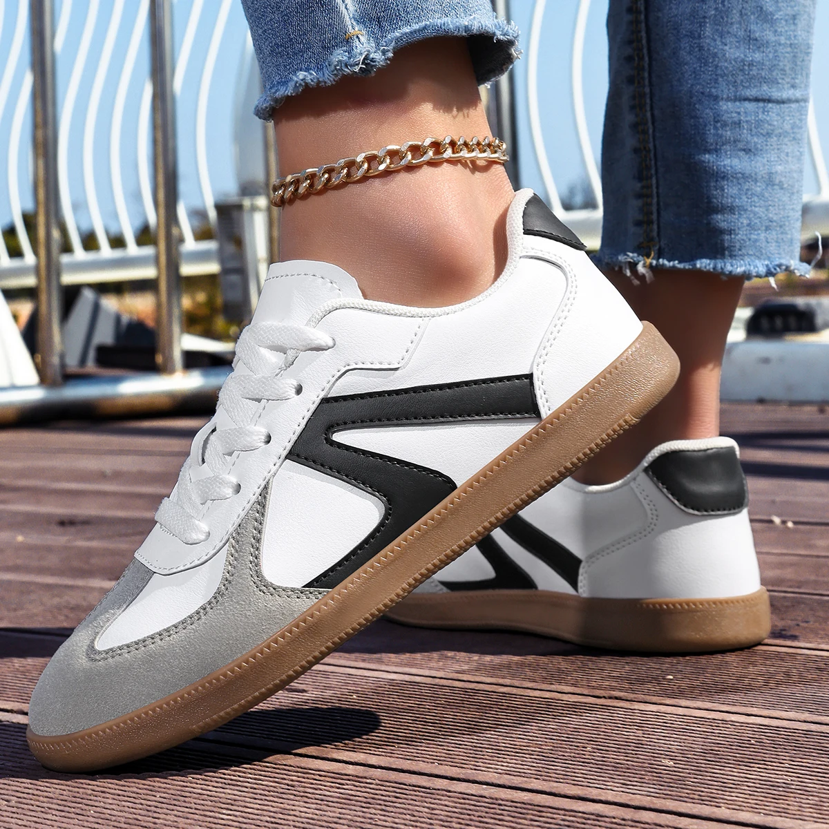 ELUVA Herren PU-Lederschuhe Unisex Hochwertige Atmungsaktive Flache Schnürschuhe Komfortable Weiche Sohle Rutschfeste Casual Skateboard-Schuhe für Männer – Detail 9