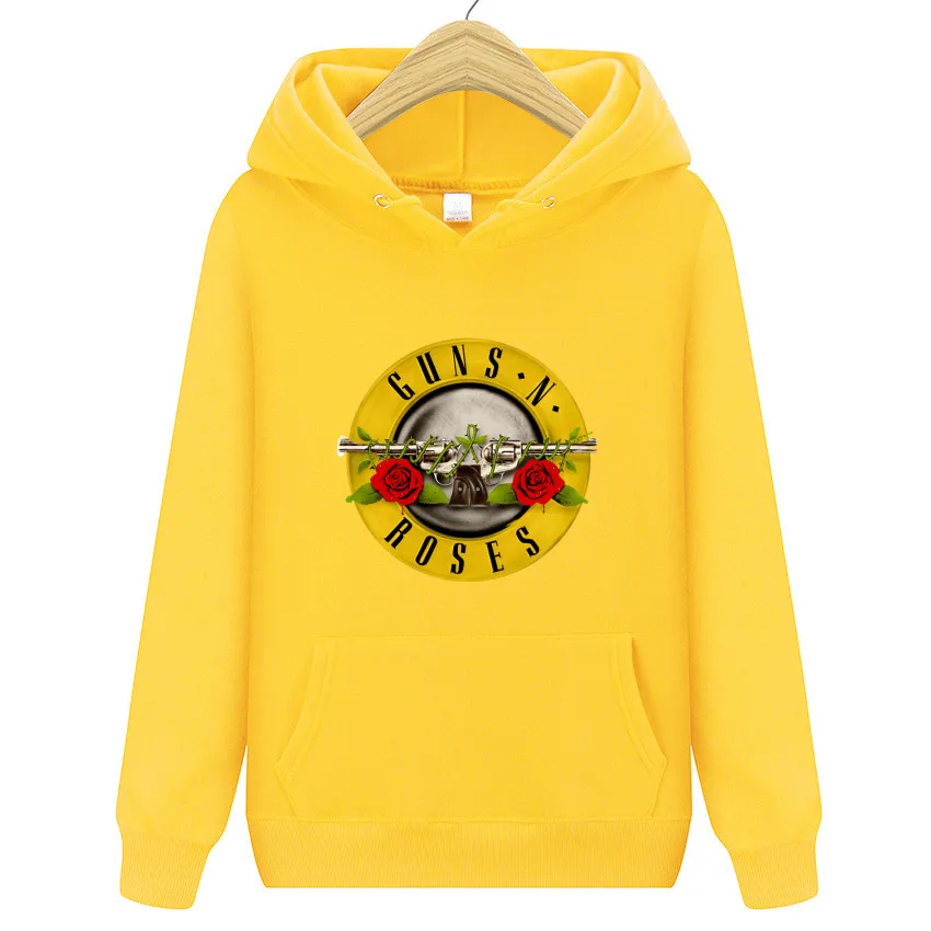 Guns N Roses Hard Rock Band Men\'s and Women\'s Te Hip Hop Clothing Music Couple Plush Pullover Hooded Outdoor Casual Sports Shirt