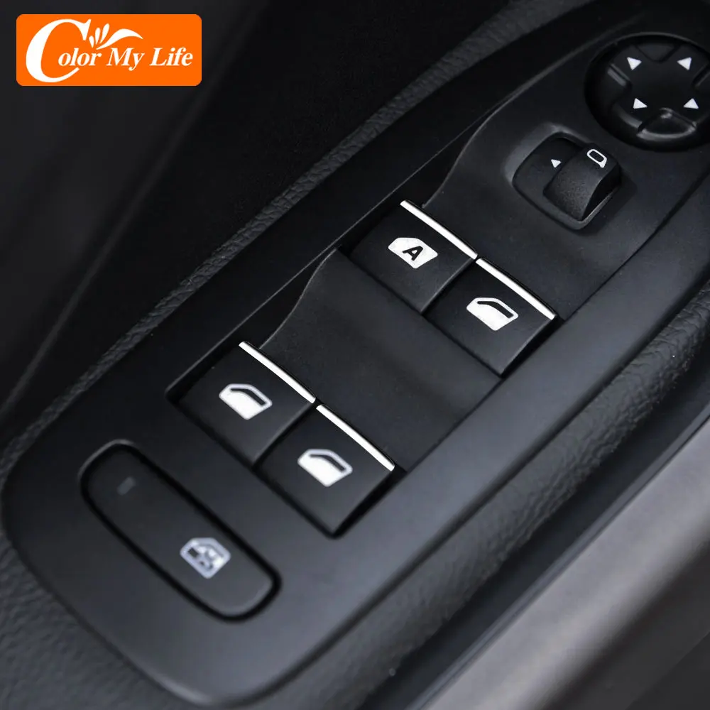 Car Windows Control Panel Switch Knob Cover Trim for Peugeot 2008 208 2014 - 2023 Accessories ABS Chrome 7Pcs/Set