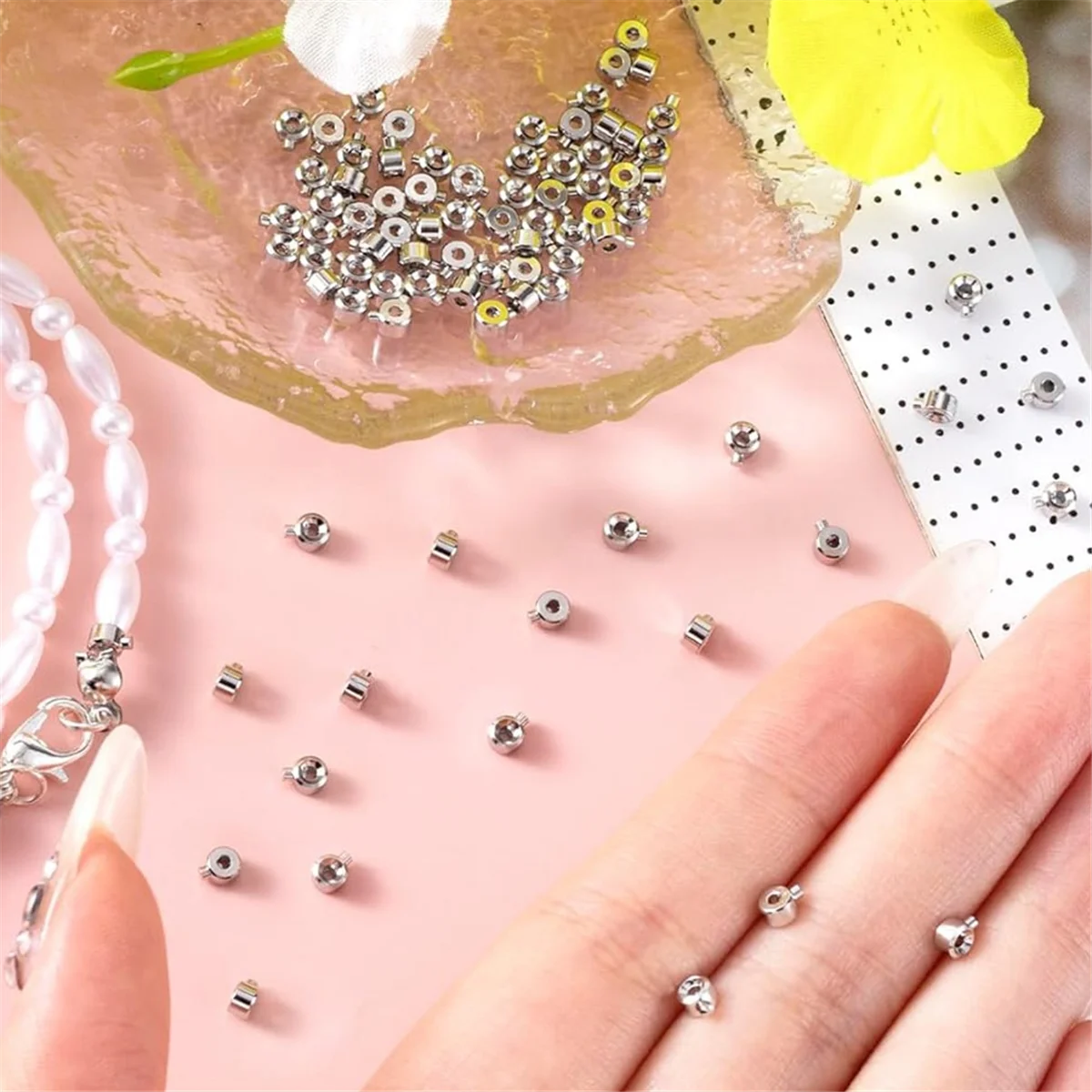 ABQR 20 قطعة تجعيد الخرز لصنع المجوهرات ، خرز فاصل الفضة المعدنية حبة التوصيل تجعيد قلادة لقلادة سوار أ