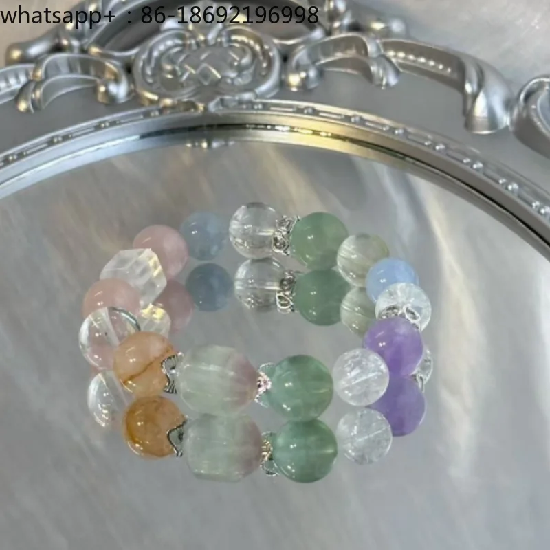 Original Pink Crystal Bracelet Natural Lemon Crystal Aquamarine Energy Girl Gift Dopamine