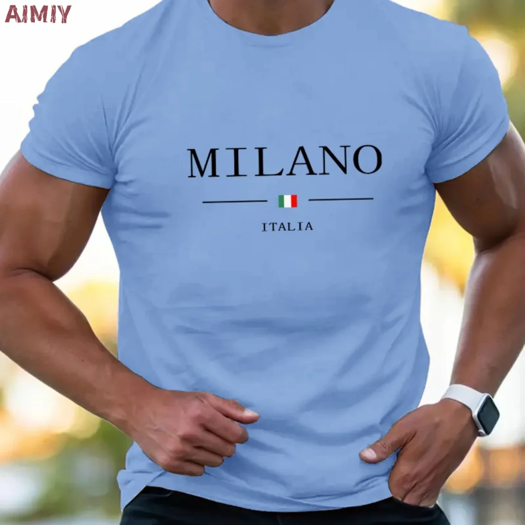Man T Shirt Casual Oversized Sports Loose Plus Milano Print Clothing Comfortable Shopping Round Neck Short Sleeved T-Shirt Top image 3