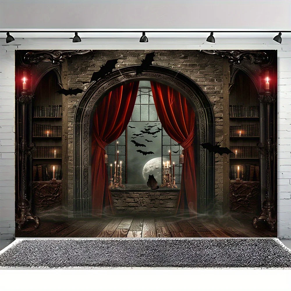 Magic Broom and Vampire Castle Background - Multi functional Polyester Photography Background for Halloween, Parties, and Events