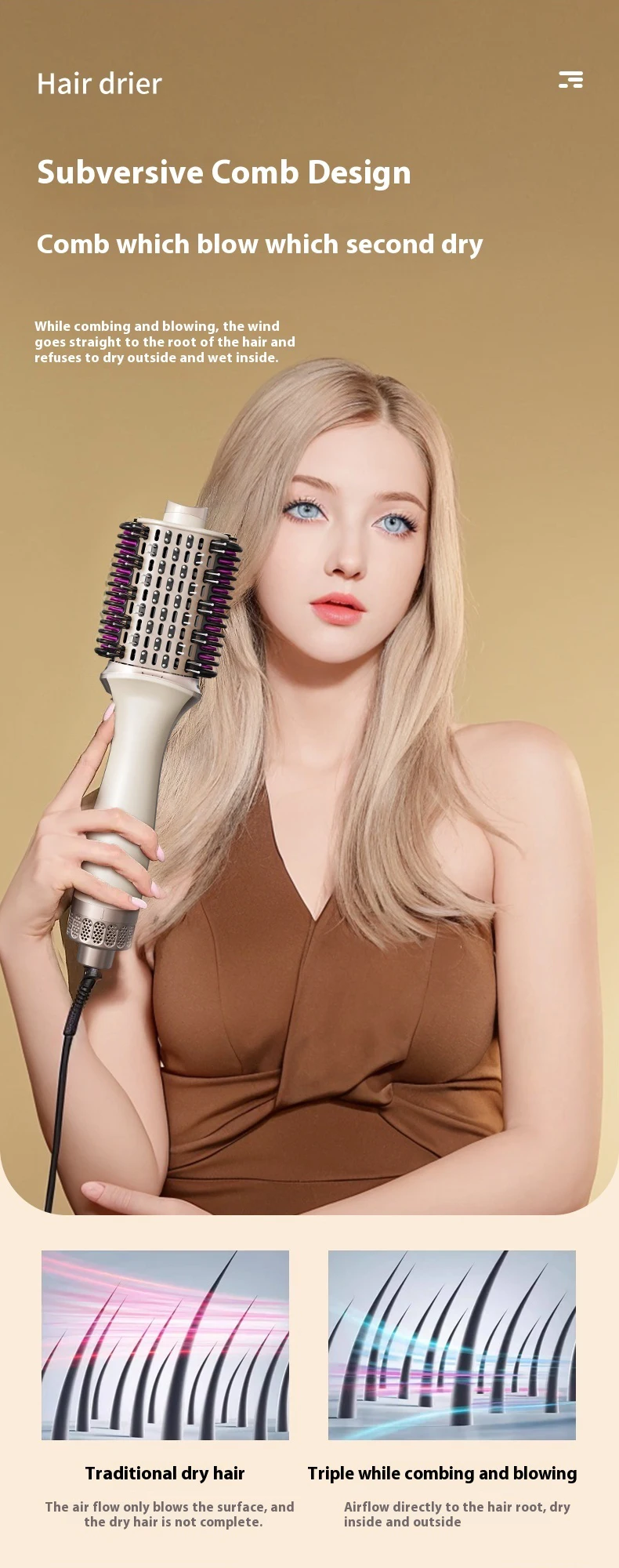 SoftAura 3-in-1 Heißluft-Stylingbürste Automatischer Lockenstab Glätteisen Föhn Nass-Trocken Dual-Nutzung für Zuhause und Salon 2026 Neu – Detail 8