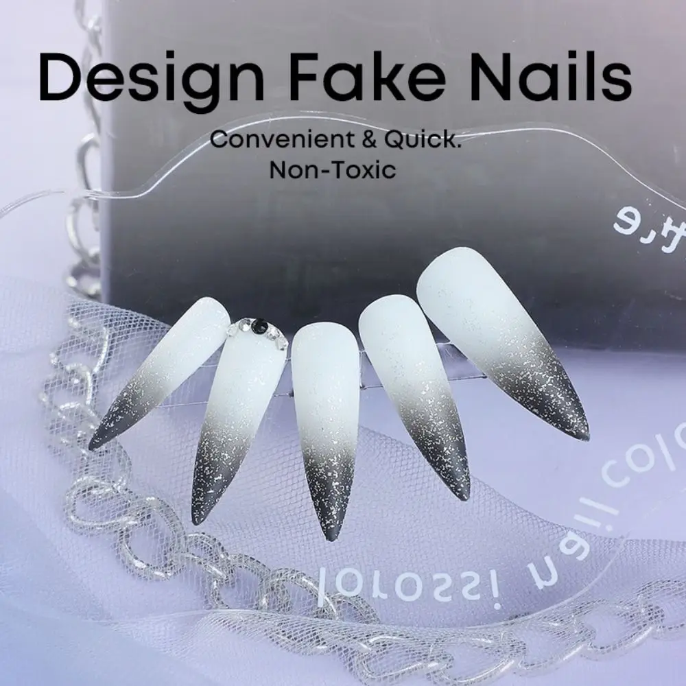 24개입 매니큐어 롱 아몬드 인조 손톱 스타 스틸레토 발레리나 프레스온 네일 캣츠아이 크리스탈 순색 가짜 손톱 여성용
