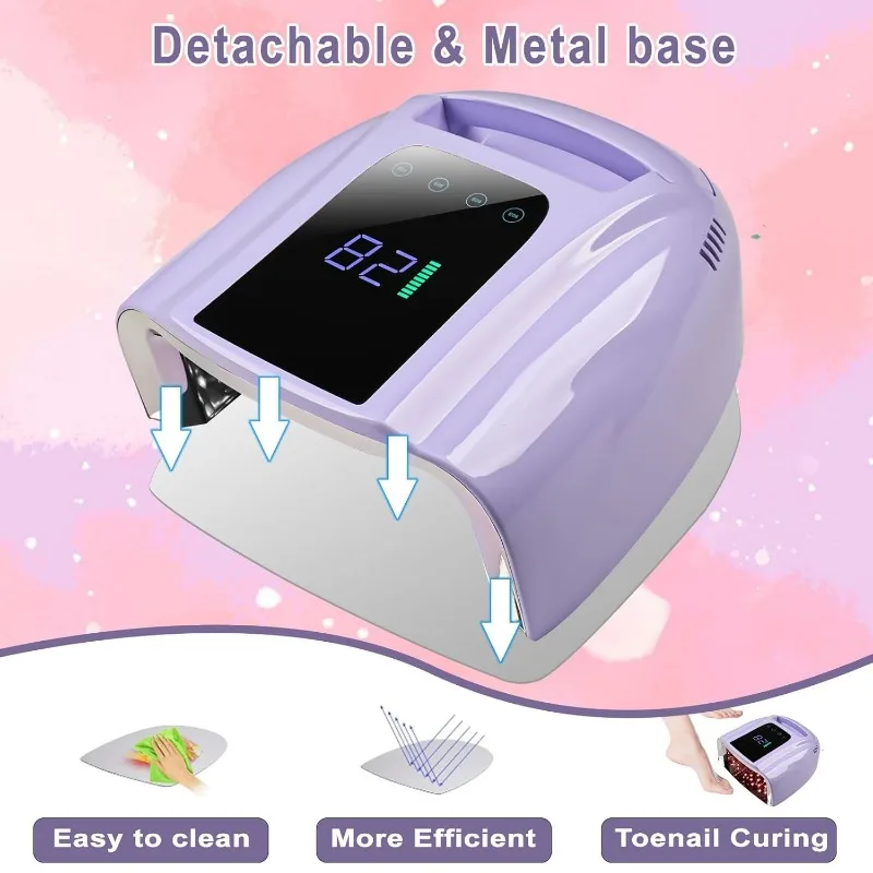 96W Cordless Rechargeable U V LED Nail Lamp for Nail Dryer Portable Cordless Gel UV Led Nail Lamp with 4 Timer Setting Sensor