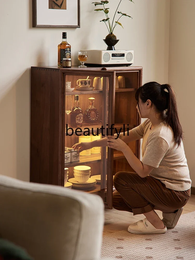 

ff North American black walnut short bookcase Nordic simple bookshelf household wall storage display locker