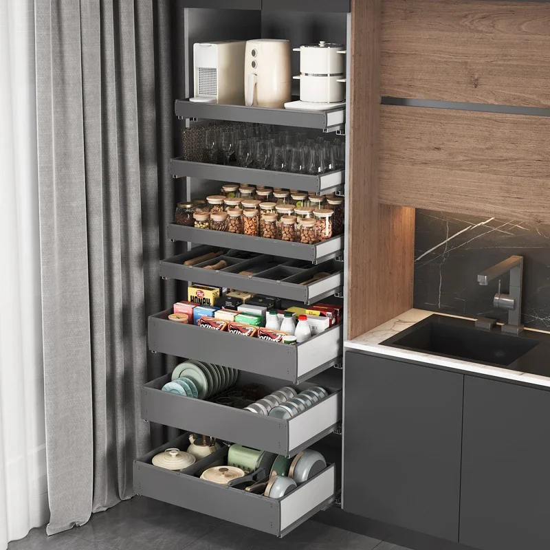 High cabinet pull basket, cabinet drawer, pot, basket, snack storage anti-double special multi-layer baffle storage pu